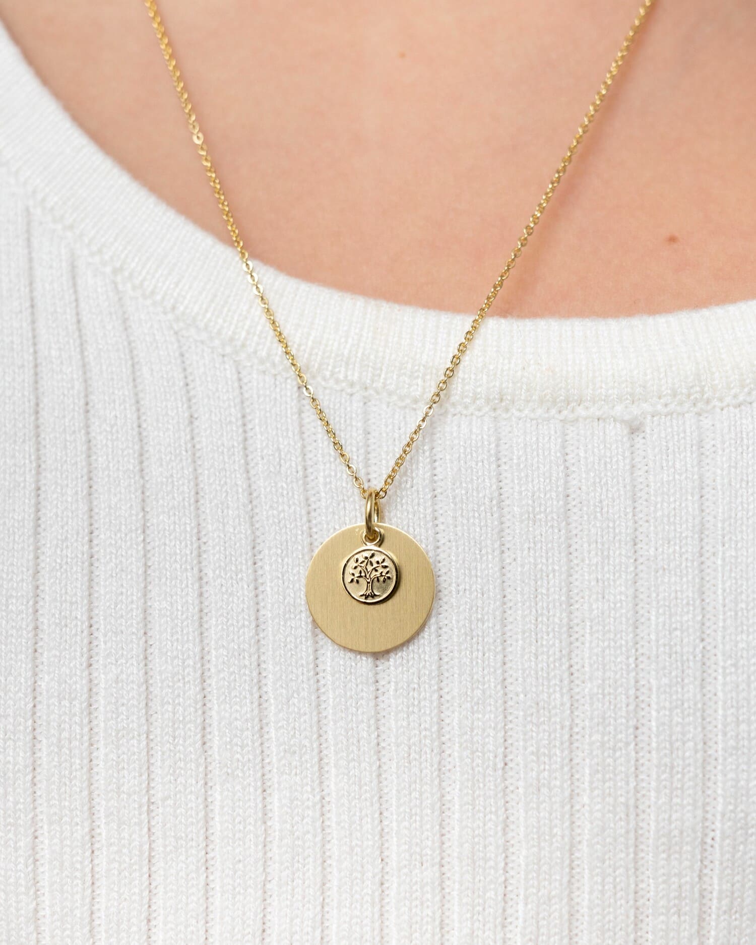 Engraved plate necklace pendant Tree of Life 14mm