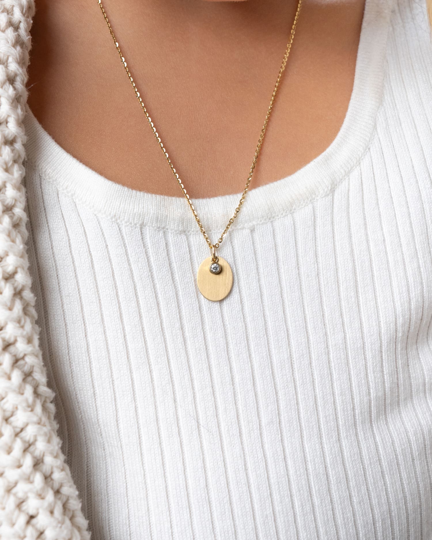 Gravurplatten Halskette Anhänger Oval Zirkonia