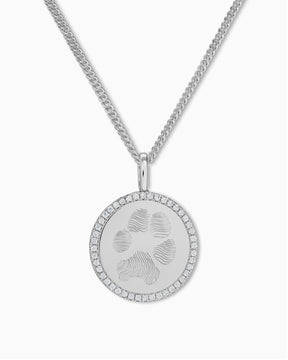 Pfotenabdruck Gravurplatten Halskette Anhänger Rund Zirkonia 16mm - Gravurschmuck.de