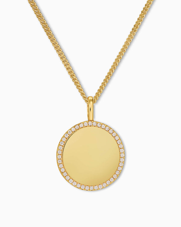 Gravurplatten Halskette Anhänger Rund Zirkonia 16mm