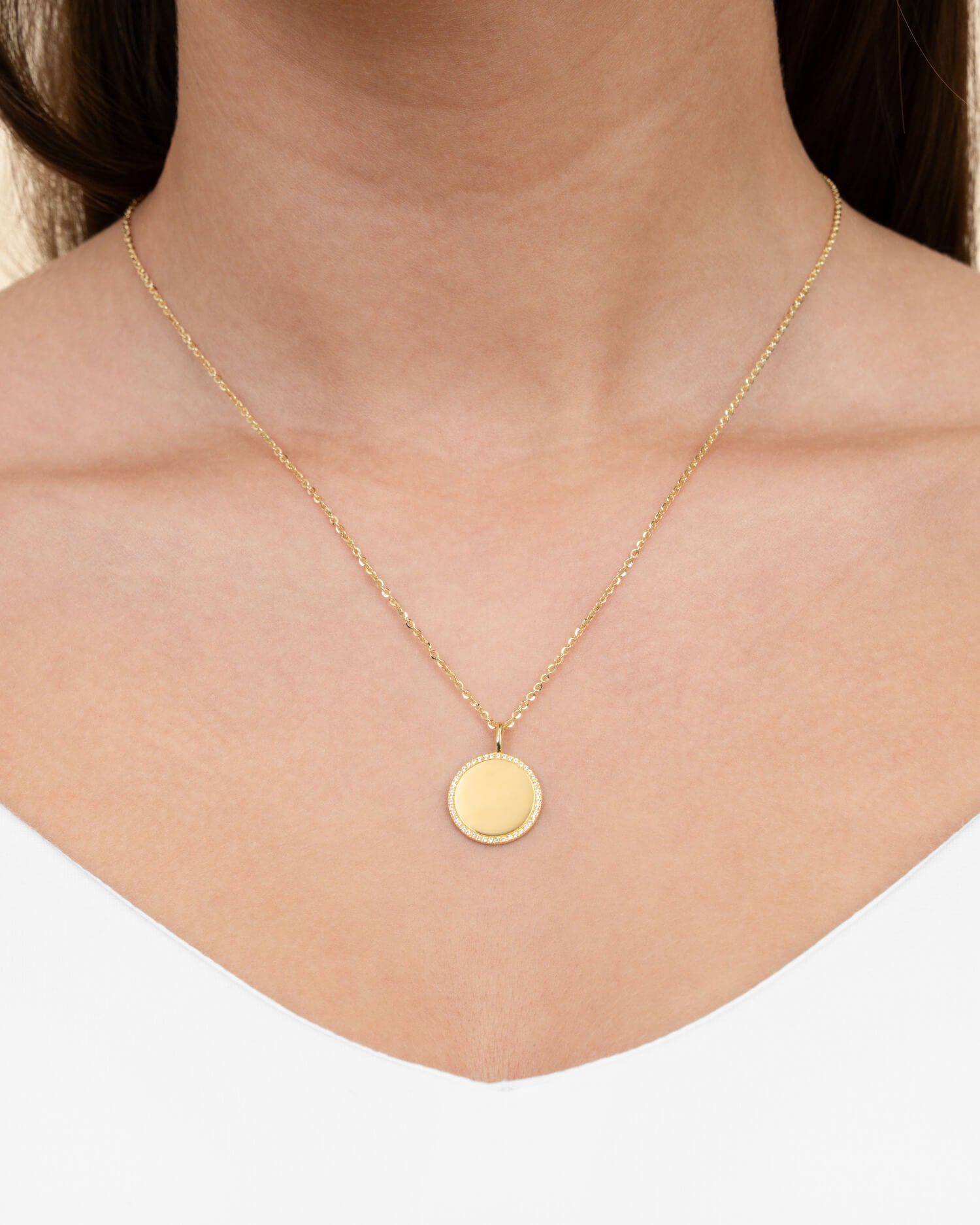 Coordinates engraving plates necklace pendant round zirconia 16mm