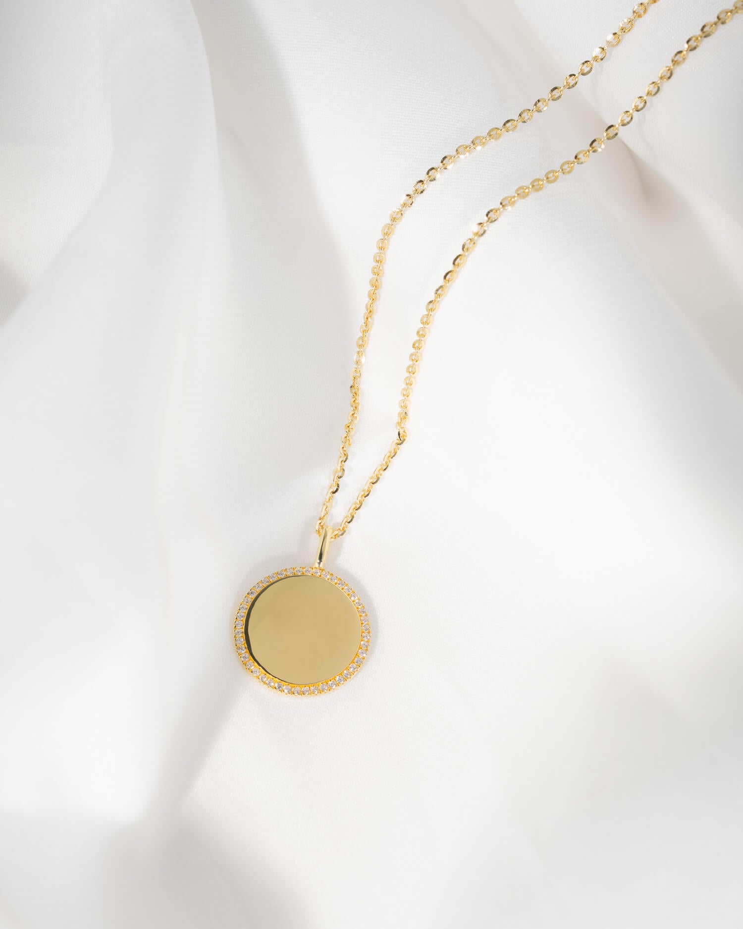Coordinates engraving plates necklace pendant round zirconia 16mm