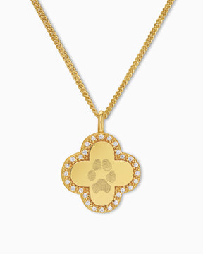 Pfotenabdruck Kleeblatt Halskette Gravurplatte Zirkonia - Gravurschmuck.de