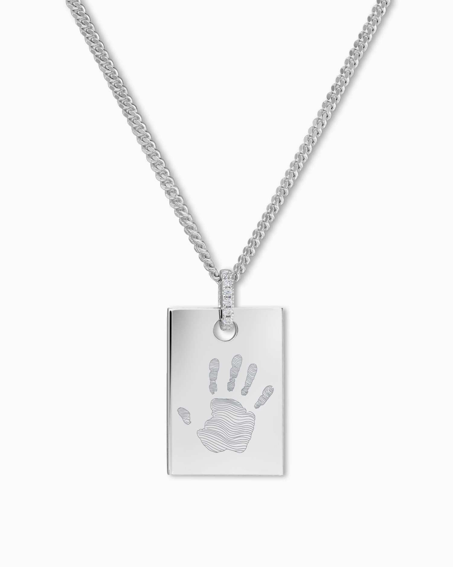 Handprint engraving plates necklace pendant zirconia square
