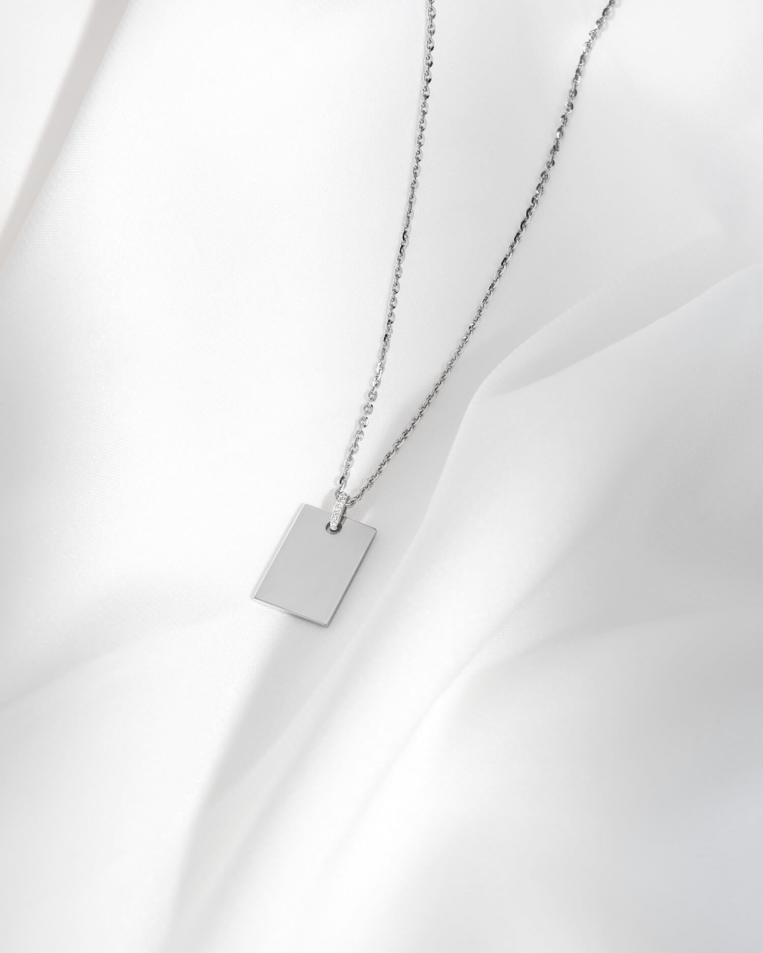 Engraving plates necklace pendant zirconia square