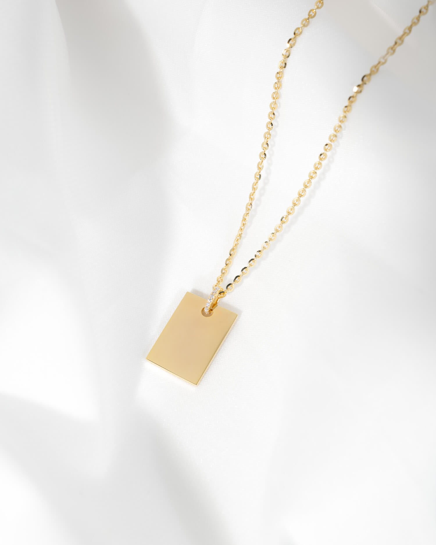 Engraved Plate Necklace Pendant Zirconia Square