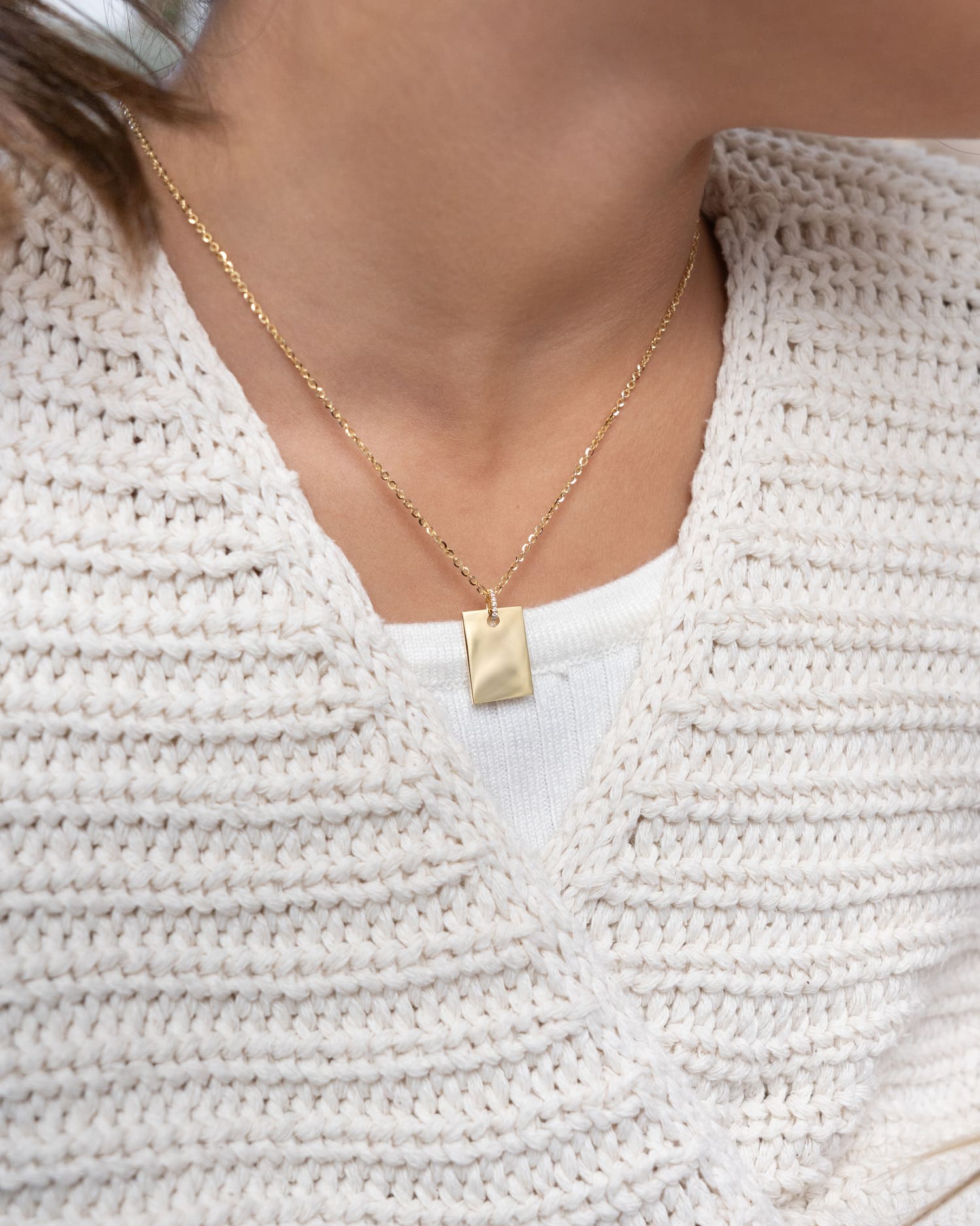 Engraved Plate Necklace Pendant Zirconia Square