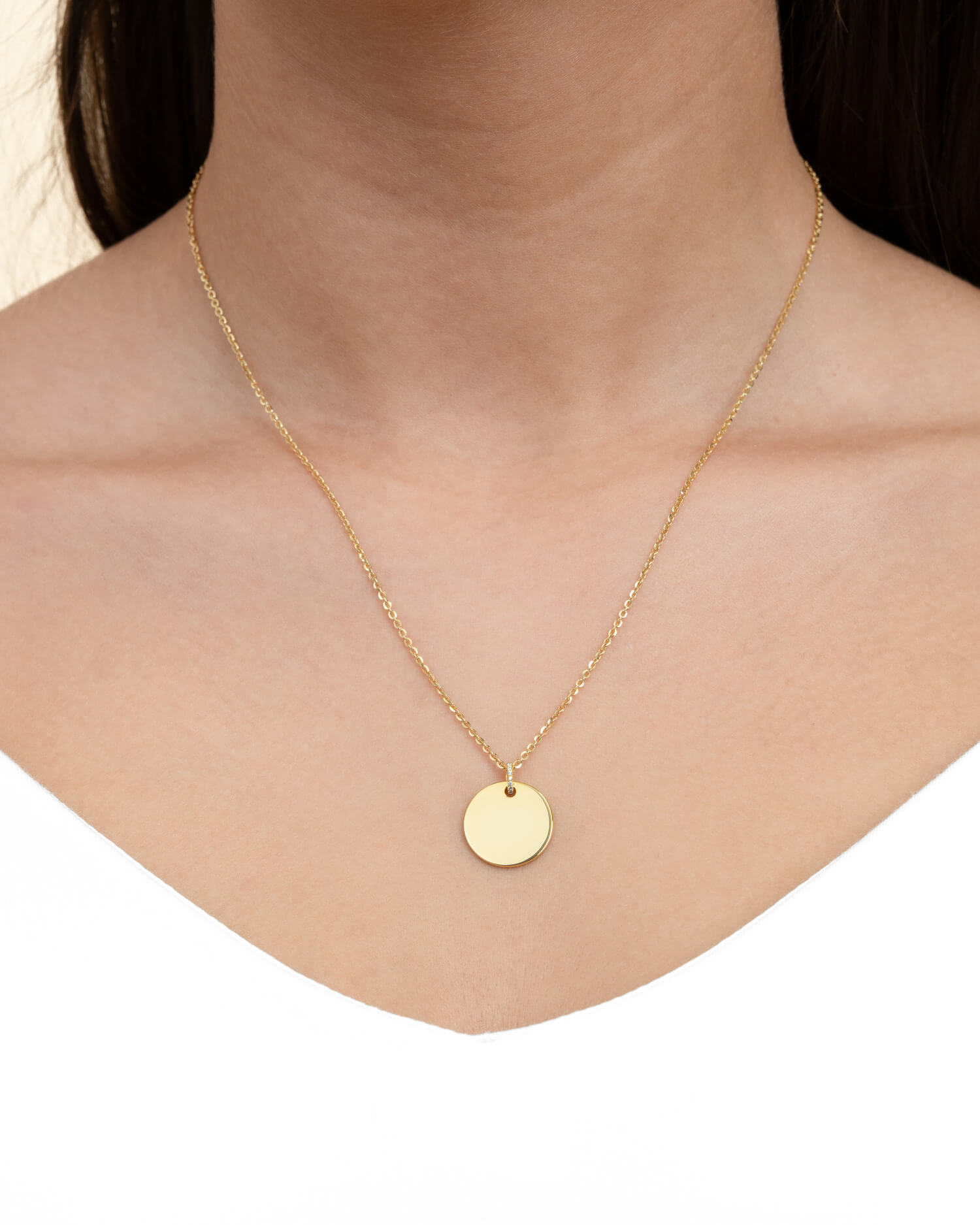 Engraving plates necklace pendant zirconia round