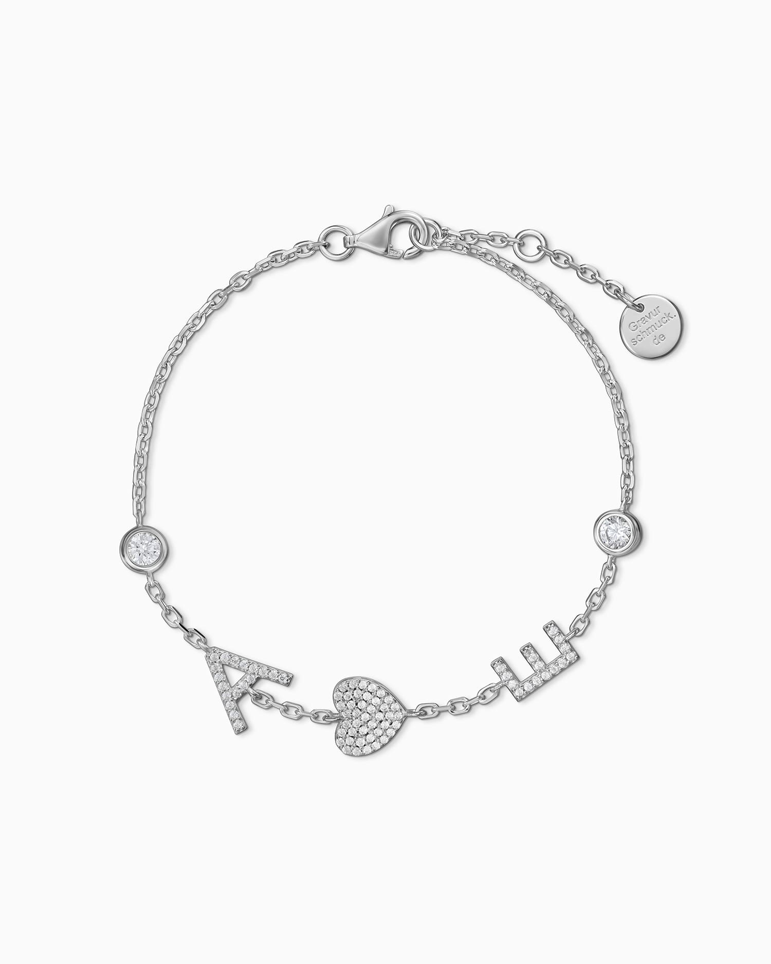Letter Bracelet with Zirconia and Charms