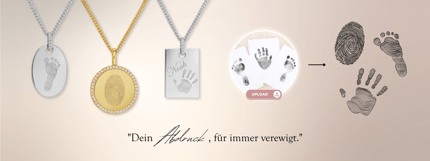 Gegraveerde halskettingen dames - vingerafdruk/voetafdruk/handafdruk - 333/585 goud