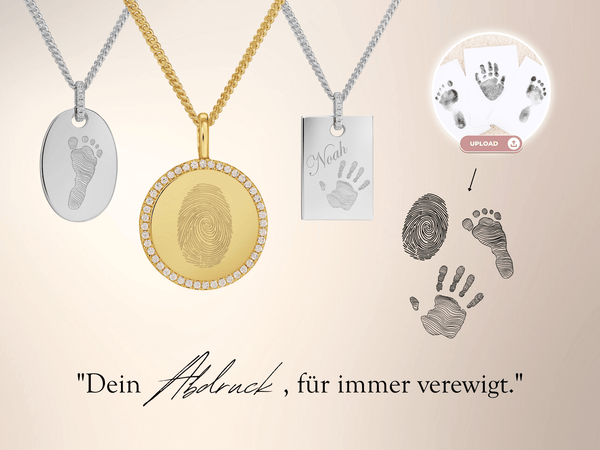 Sieraden met vingerafdruk/voetafdruk/handafdrukgravure