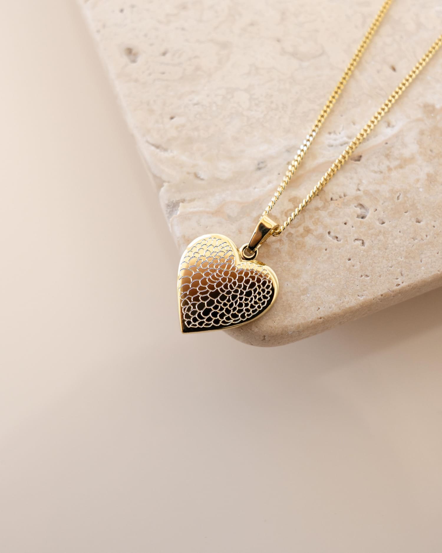 Heart Necklace Engraved Plate Pendant 12mm