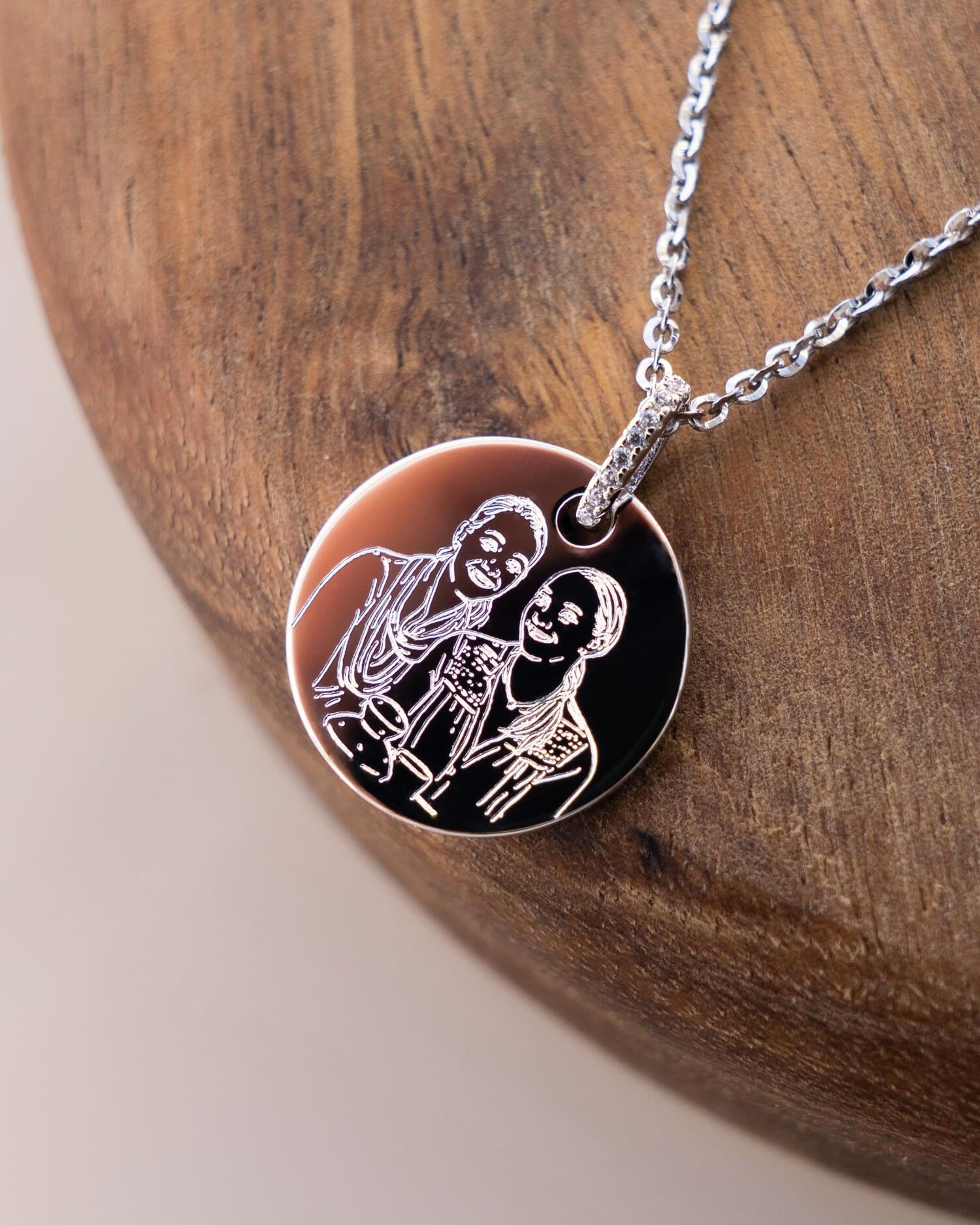 Image/Graphic Uploaded Engraving Plates Necklace Pendant Cubic Zirconia Round