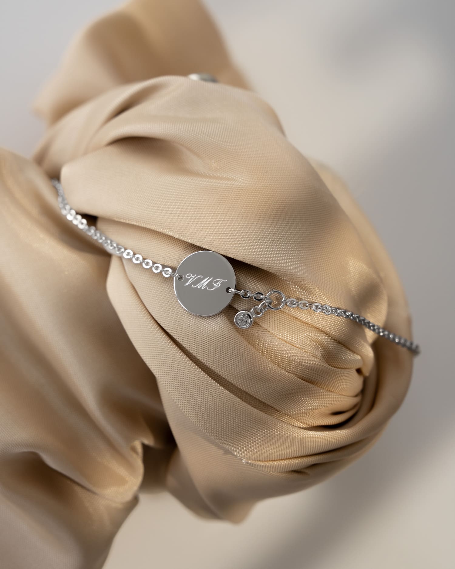 Gravurarmband Gravurplatte Rund Zirkonia
