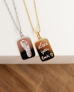 Handschrift geüpload gegraveerde platen ketting hanger vierkant
