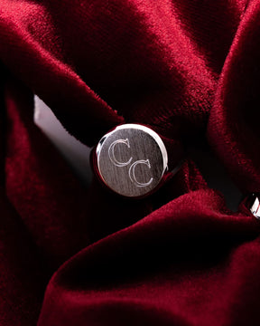 Brushed oval signet ring, 925 sterling silver, rhodium-plated