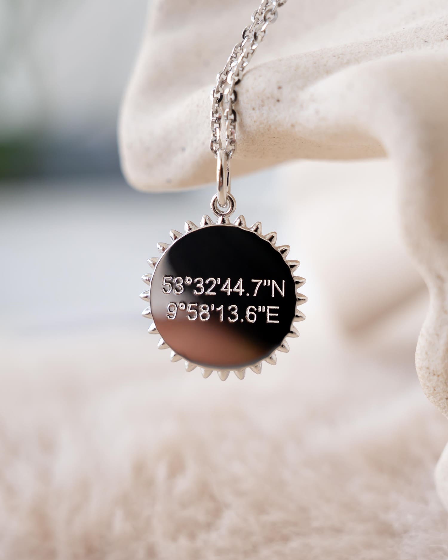 Coordinates sun necklace engraving plate pendant
