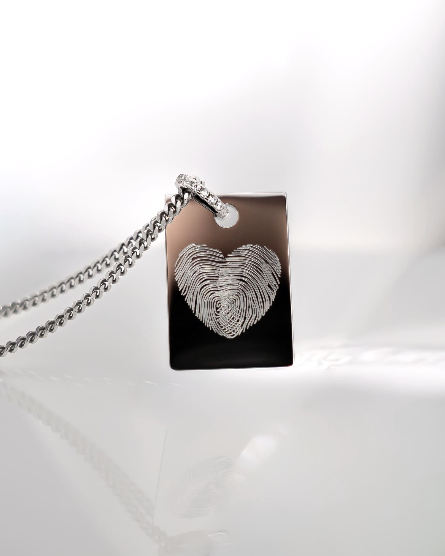 Fingerprint Engraved Plate Necklace Pendant Zirconia Square