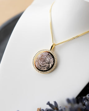 Fingerprint engraving plates necklace pendant round zirconia 16mm