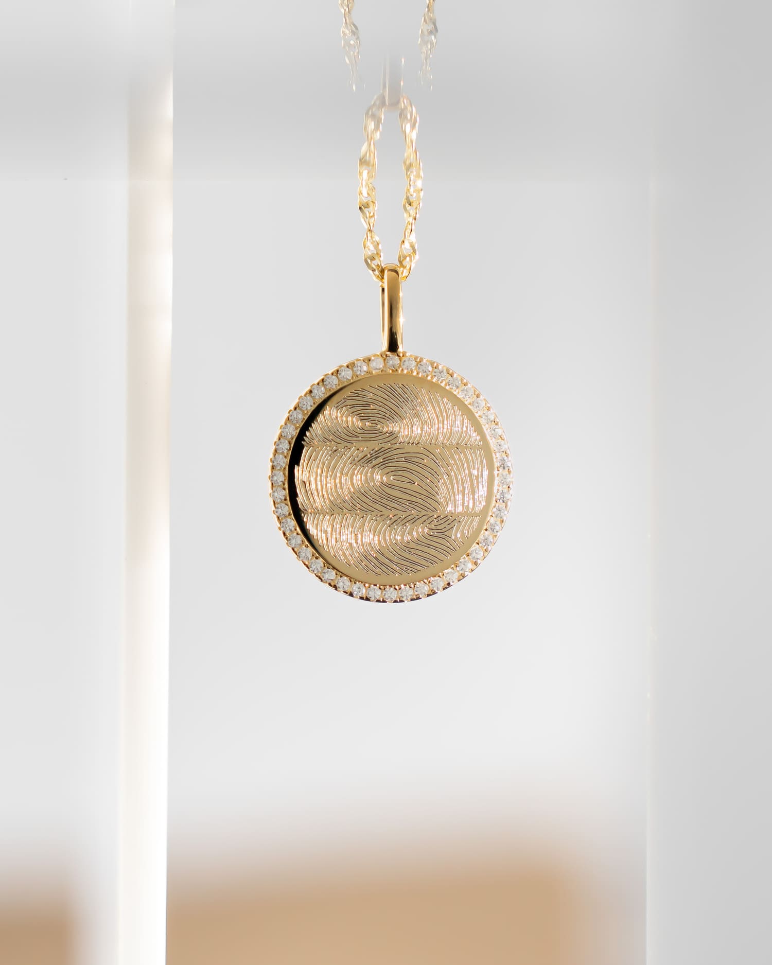 Engraved Necklace Pendant Round Cubic Zirconia 16mm