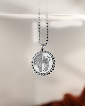 Footprint Engraved Plate Necklace Pendant Round 14mm