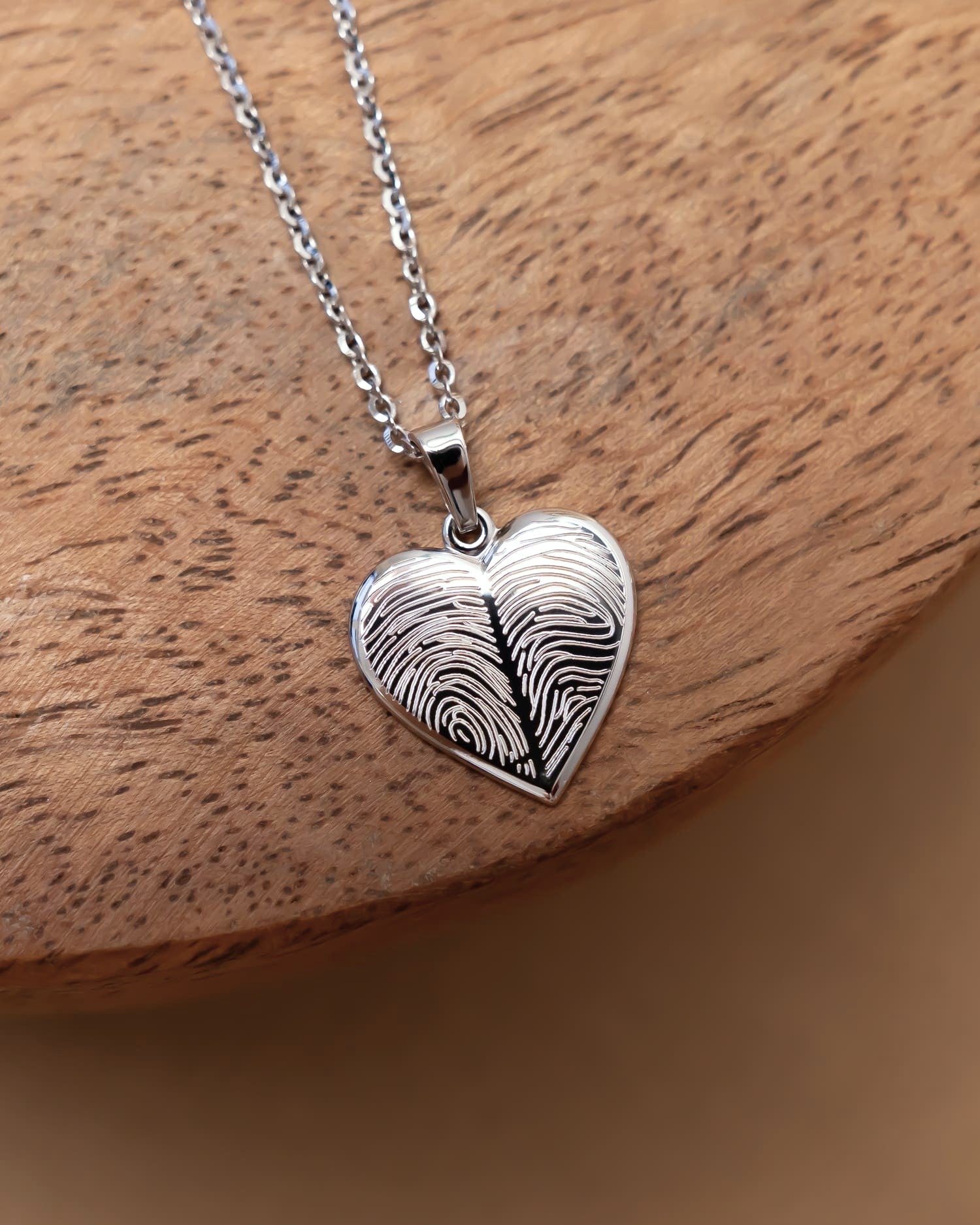 Heart Necklace Engraved Plate Pendant 15mm