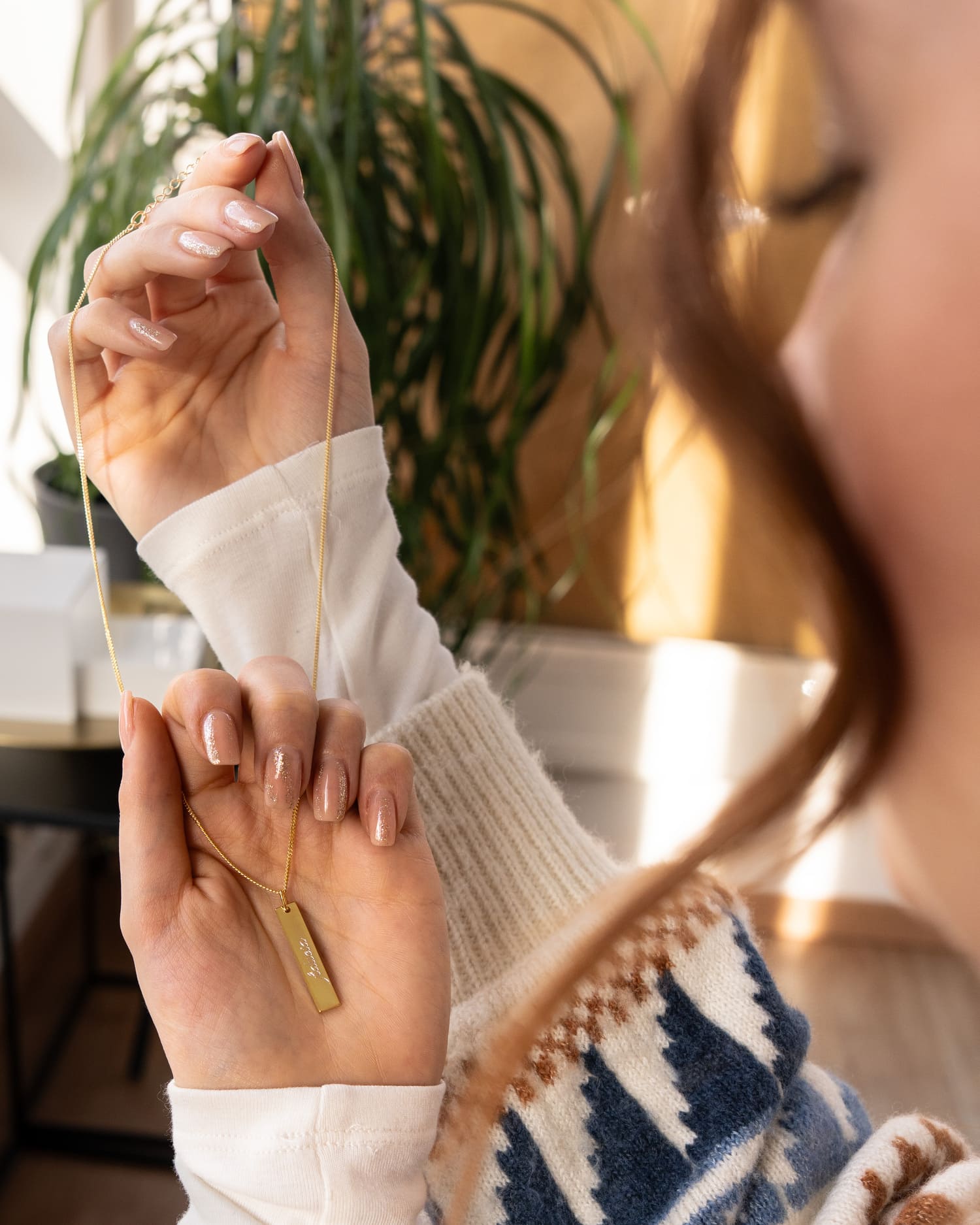 Bar necklace engraving plate pendant