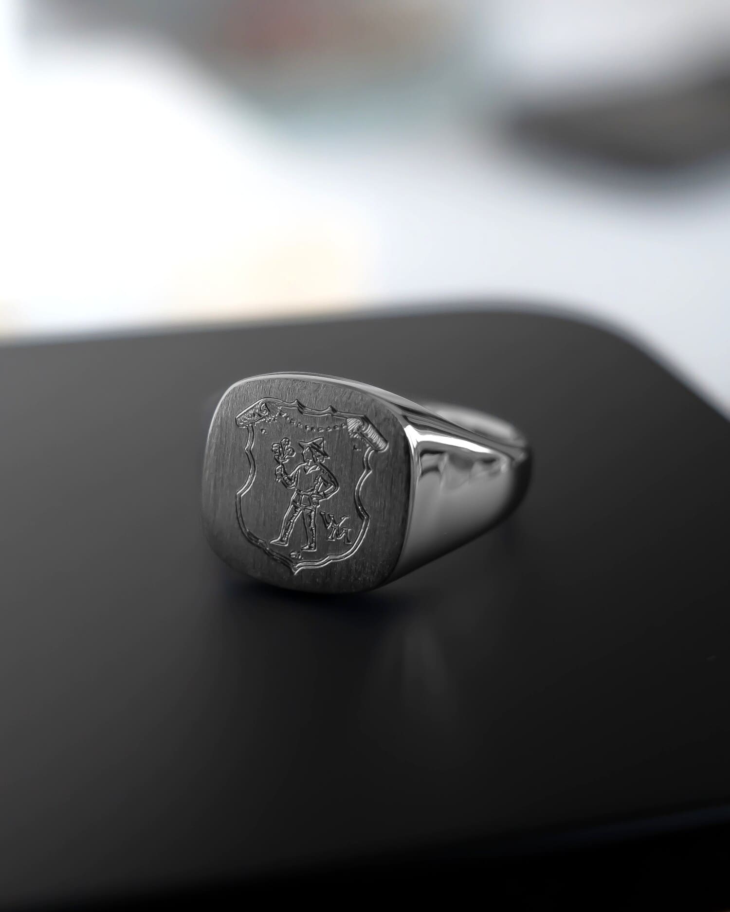 Brushed Signet Ring, Square, 925 Sterling Silver, Rhodium Plated