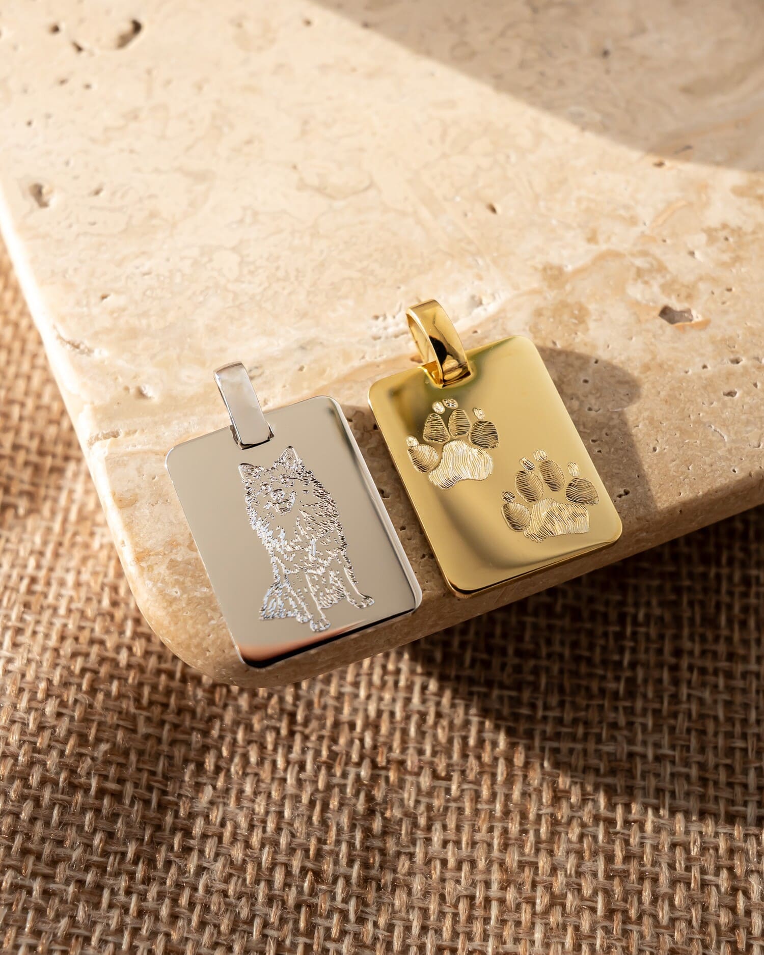 Paw print engraving plate necklace pendant rectangle