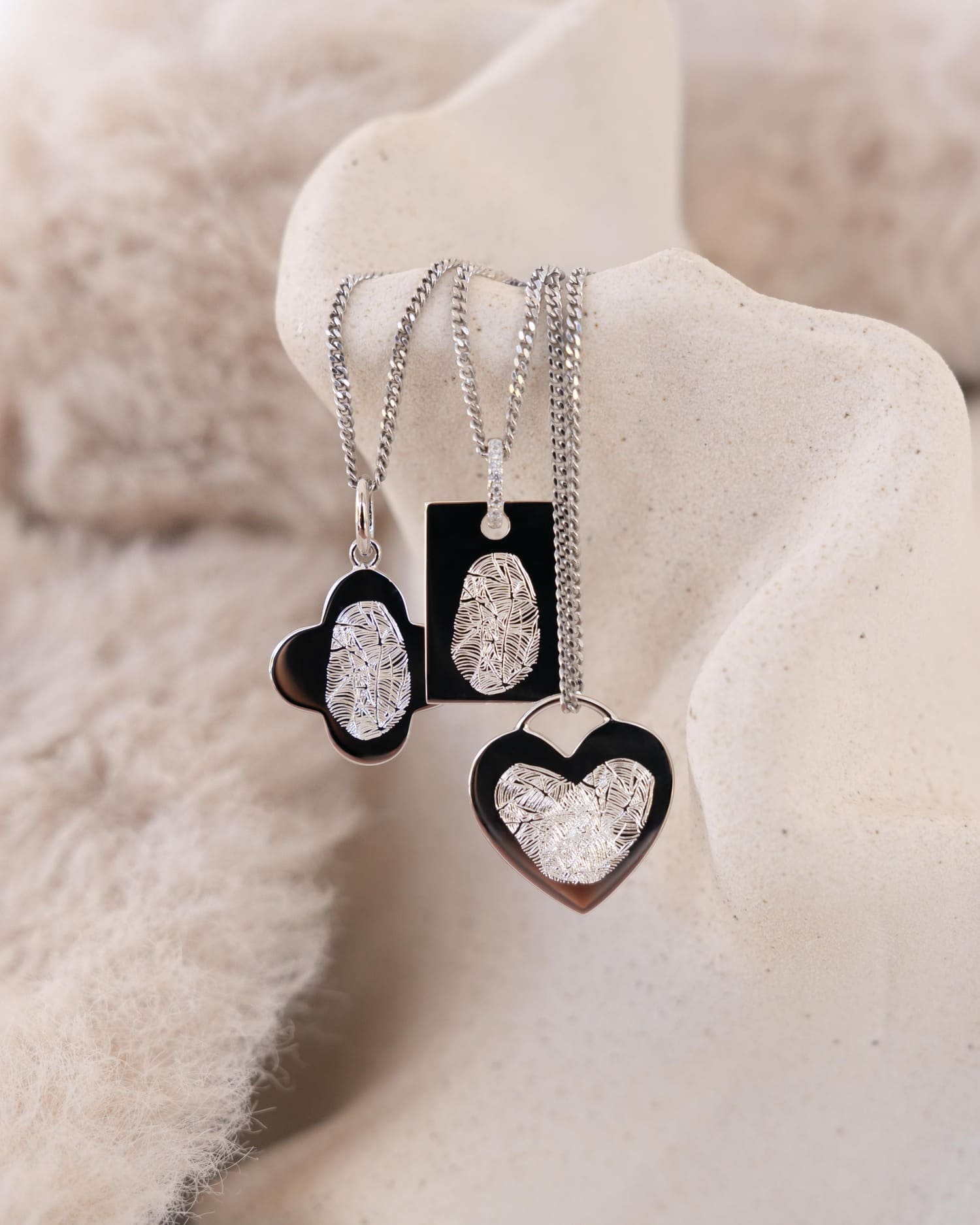 Fingerprint heart necklace engraving plate pendant