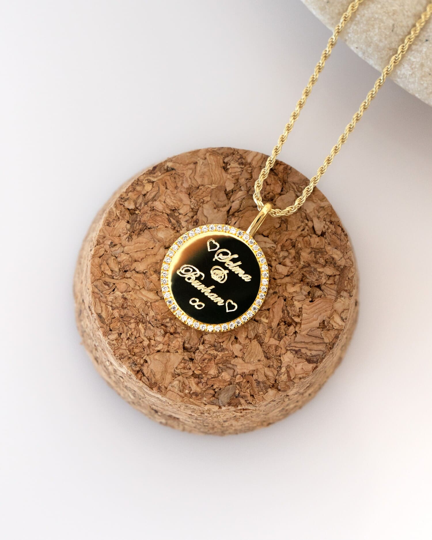 Engraving plates necklace pendant round zirconia 16mm