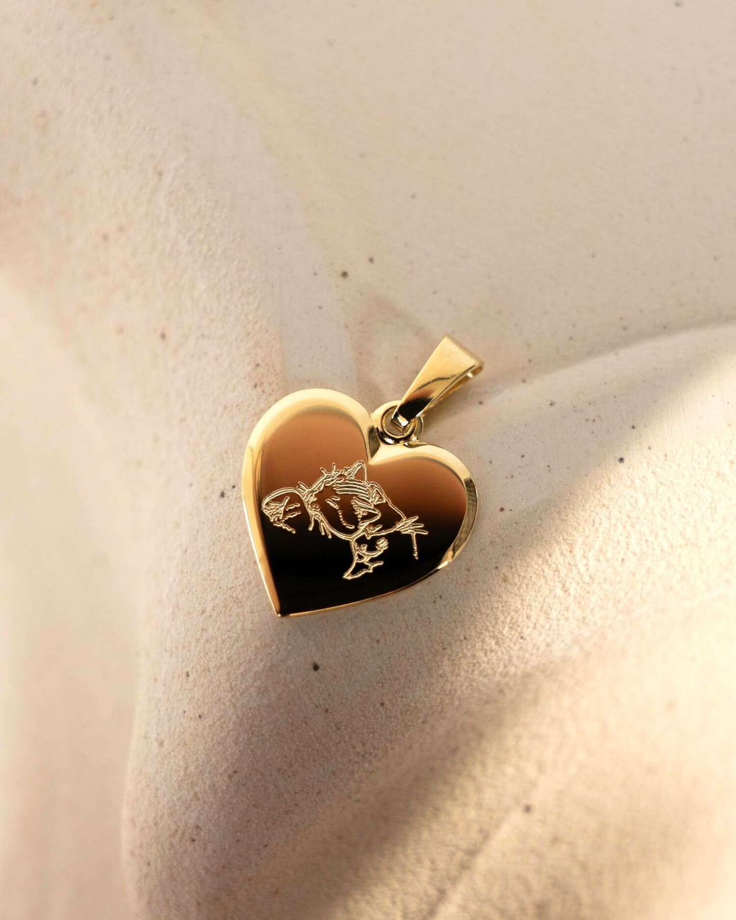 Heart Necklace Engraved Plate Pendant 12mm