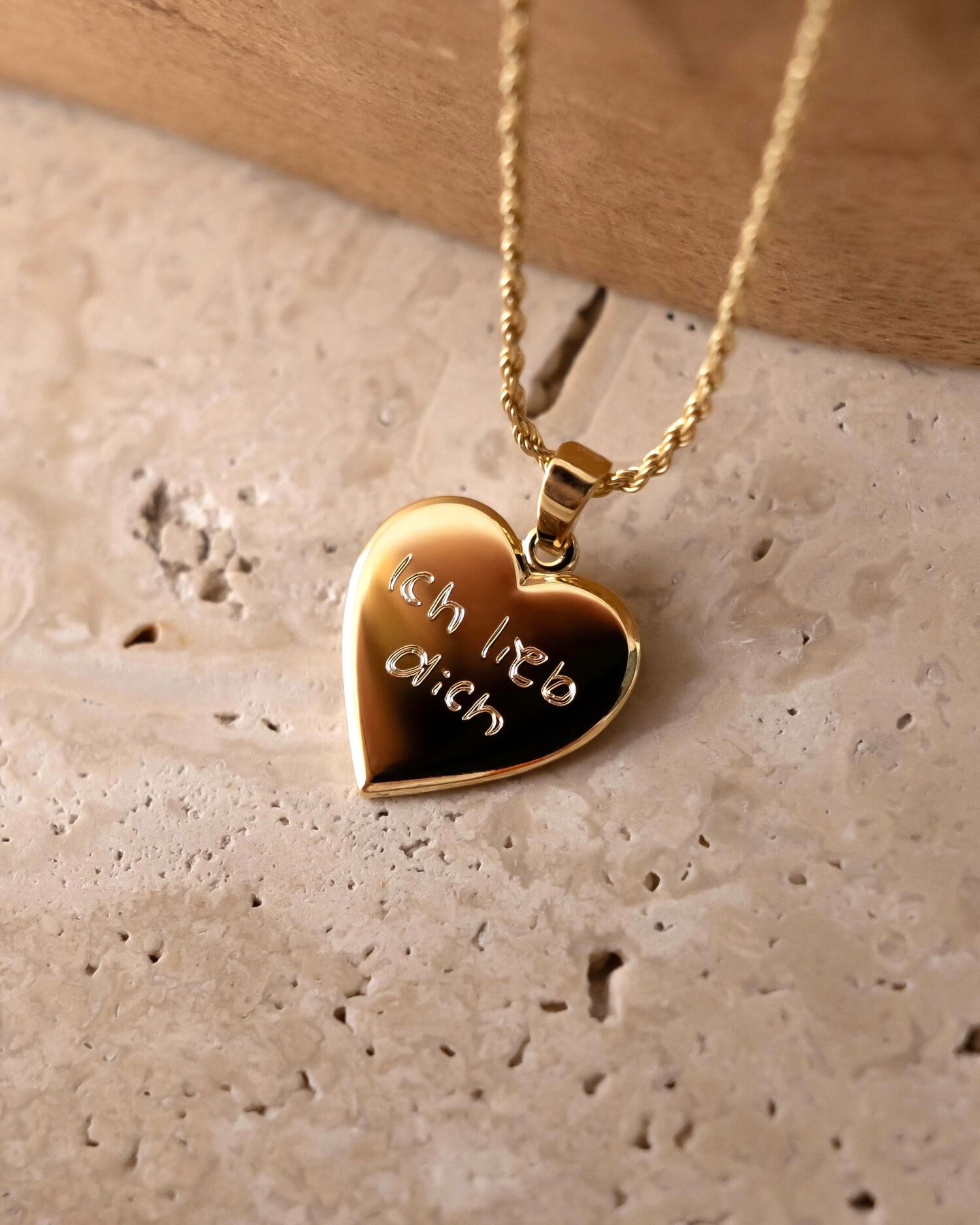 Heart Necklace Engraved Plate Pendant 15mm