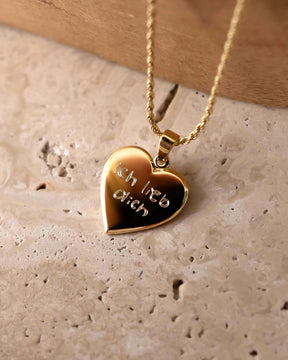 Heart Necklace Engraved Plate Pendant 15mm