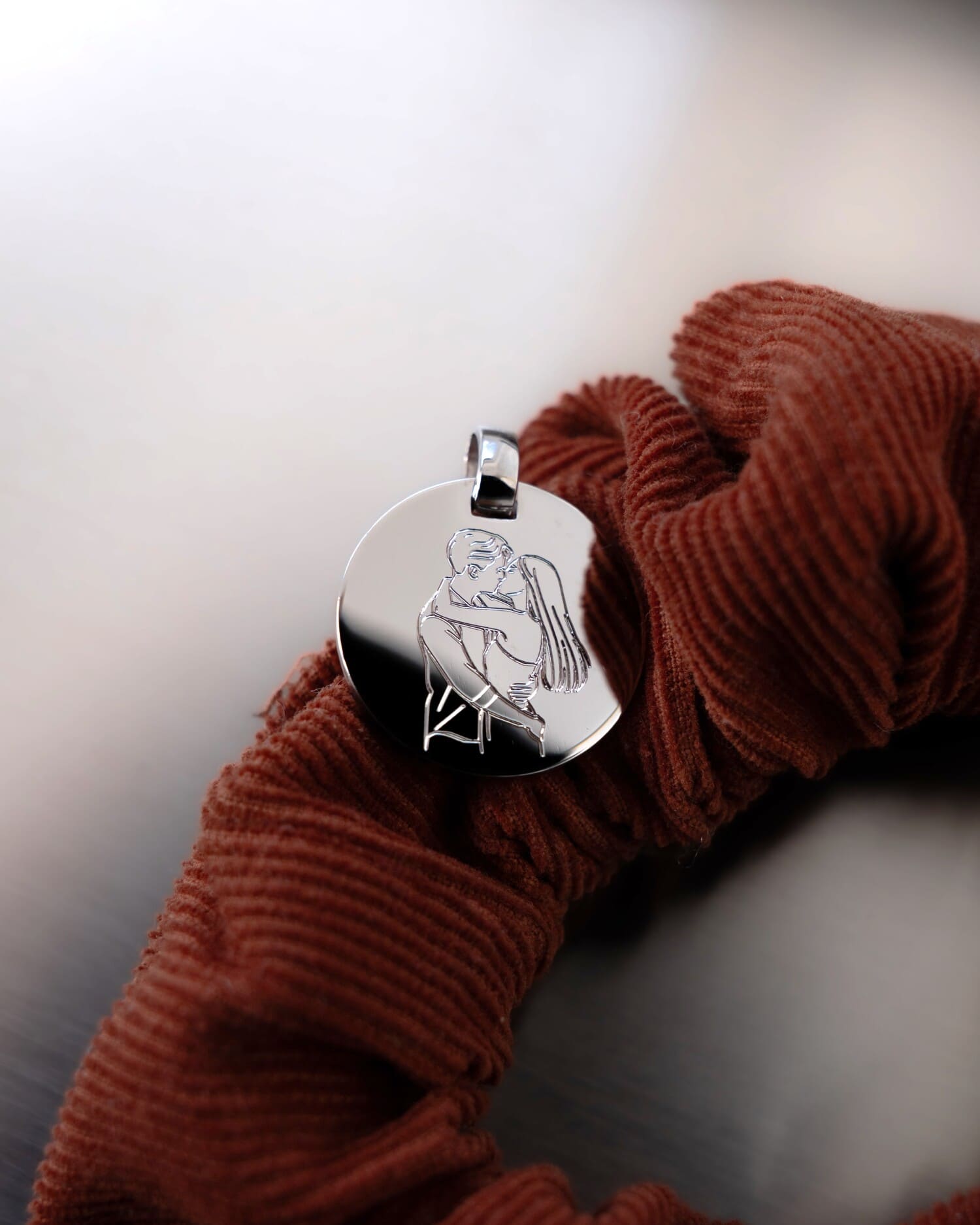 Engraved Plate Necklace Pendant Round Polished