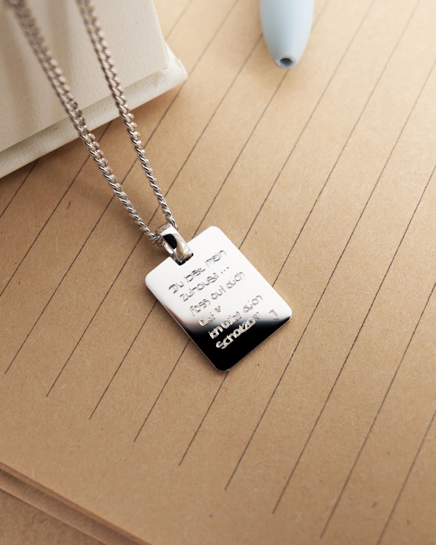 Engraved plate necklace pendant rectangle