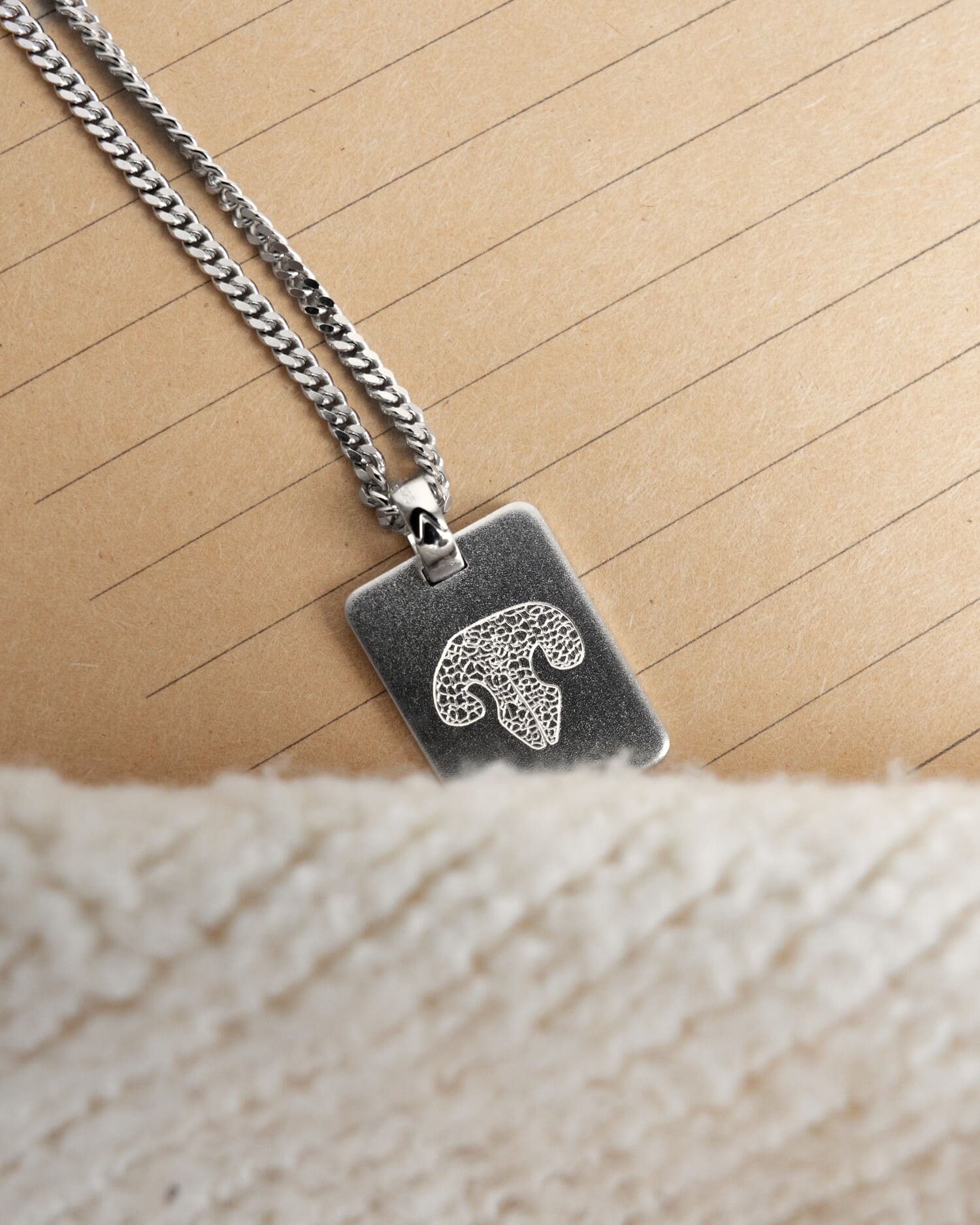 Neusafdruk graveerplaatjes halsketting hanger rechthoek