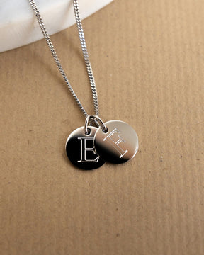 Engraved plate necklace pendant round 12mm