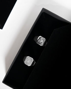 Zegelring, geborsteld, achthoekig, zilveren ring