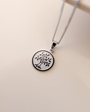 Engraved plates necklace pendant tree of life 12mm