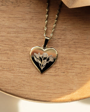Heart Necklace Engraved Plate Pendant 15mm
