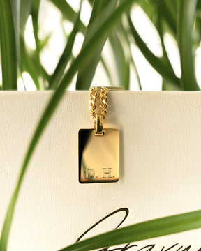 Engraved plate necklace pendant rectangle