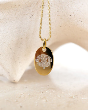 Graveerplaatjes halsketting hanger zirkonia ovaal