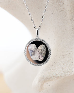 Engraved Necklace Pendant Round Cubic Zirconia 16mm