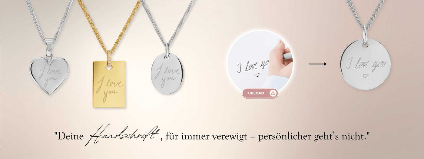 Engraved necklaces for women - Custom handwriting - 925 sterling silver, rhodium-plated