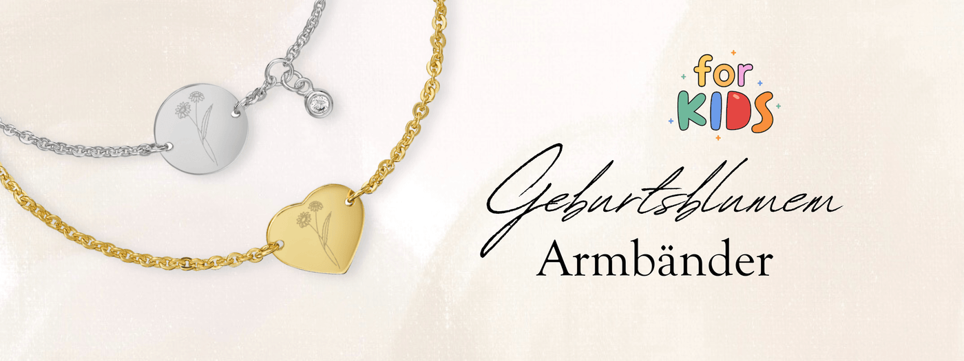 Children's/Babies Engraved Bracelets - Birth Flower - 925 Sterling Silver 18 Karat Gold Plated