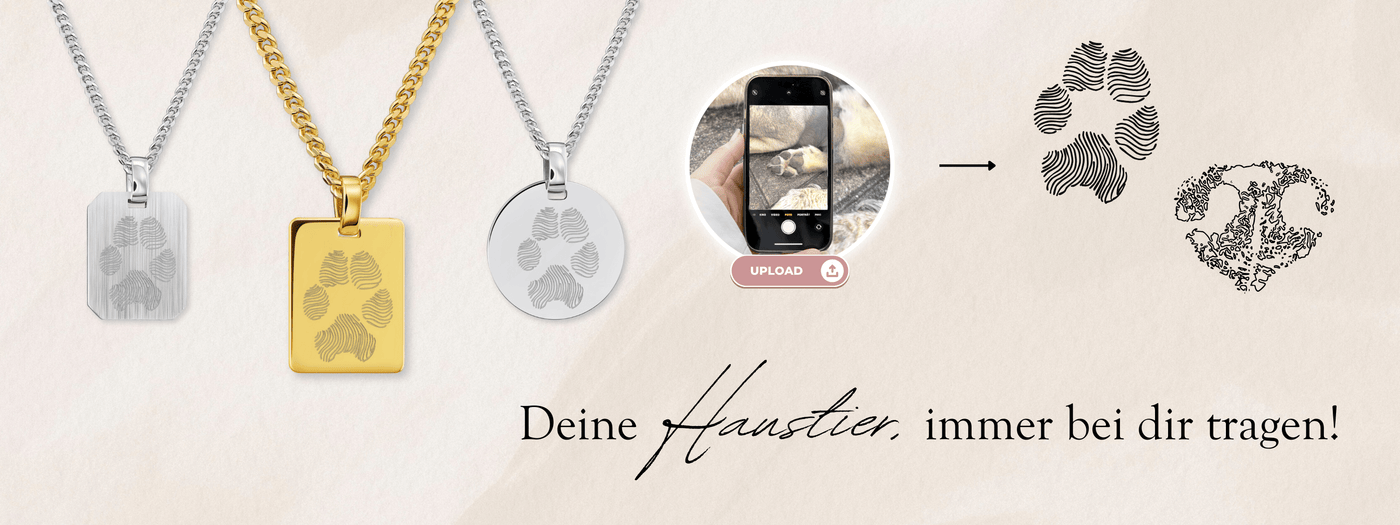Engraved necklaces for men - paw print/nose print - 333/585 gold