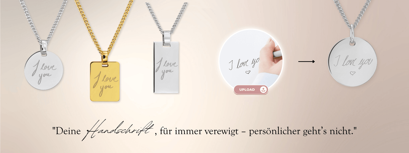 Engraved necklaces for men - Own handwriting - 333/585 gold