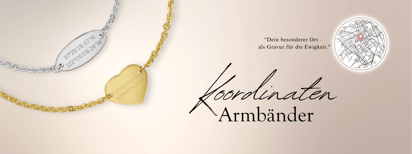 Engraved bracelets for women - Coordinates - 925 silver, 18 karat gold plated