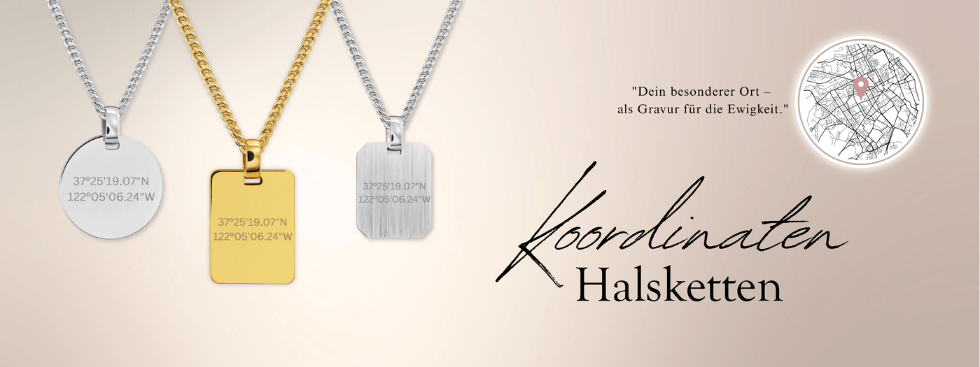 Gravurhalsketten Herren - Koordinaten - 333/585 Gold